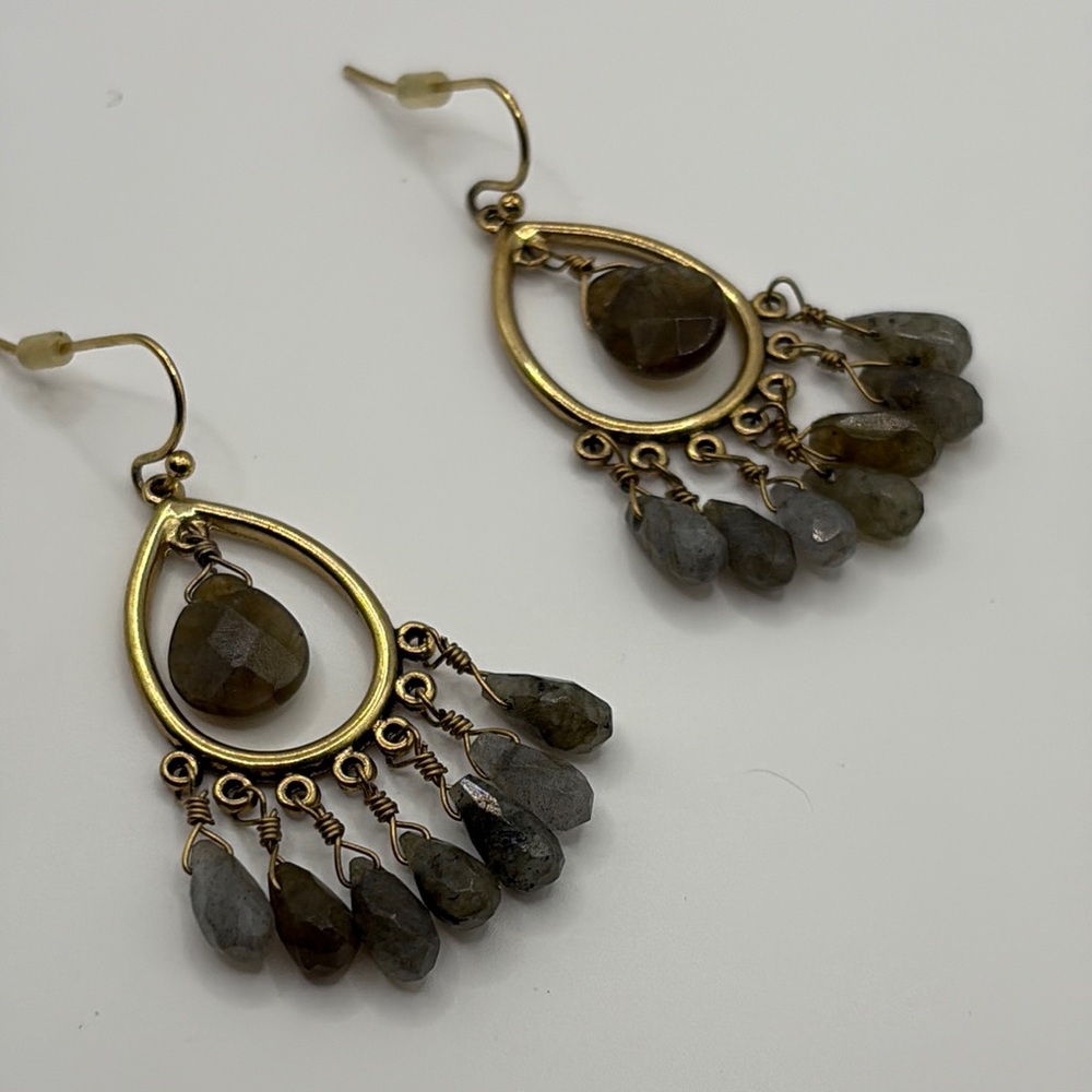 Gold & Genuine Labradorite Teardrop Chandelier Earrings